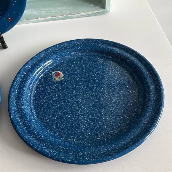 Bundle Blue Speckled Enamelware Dinner Plates (2) and A Soup Bowl Cinso & Tres - Picture 2 of 10